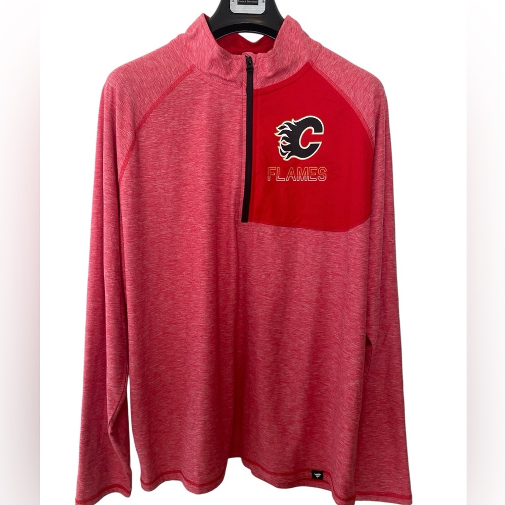 Calgary Flames Fanatics Branded Heather Red
 Quarter-Zip Pullover Jacket…